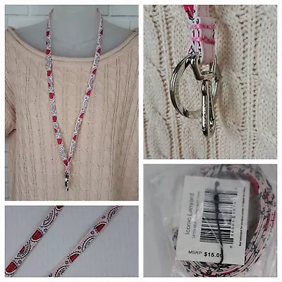 VERA BRADLEY New $15 Stitched Heart Vines Light Pink Lanyard Keychain Or ID • $8.40