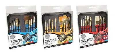 Daler Rowney Artist Brush Zip Up Case & 10 Paint Brushes Oil Acrylic Watercolour • £13.95
