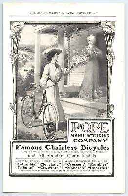 1904 WOMAN POPE BICYCLE / OLDSMOBILE CAR Vtg 6 X9.5  Magazine Ad Antique M587 • $7
