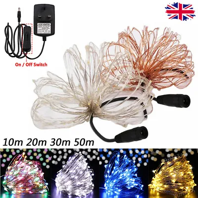 10-50M LED Fairy String Lights Warm White Blue Copper Wire Xmas Light UK Plug In • £4.55