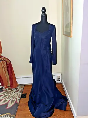 $349.99 • Buy Zac Posen Midnight Blue Ballgown Cocktail Dress  Silk Lined Criss Cross Train