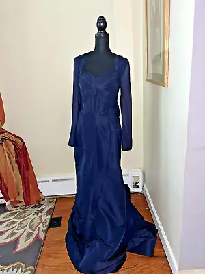 $349.99 • Buy Zac Posen Midnight Blue Ballgown Cocktail Dress  Silk Lined Criss Cross Train