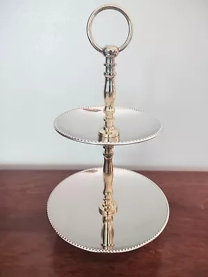 Vintage Chrome And Gold Tone 2 Tier Tidbit Serving Tray Dessert Appetizer 12  • $10