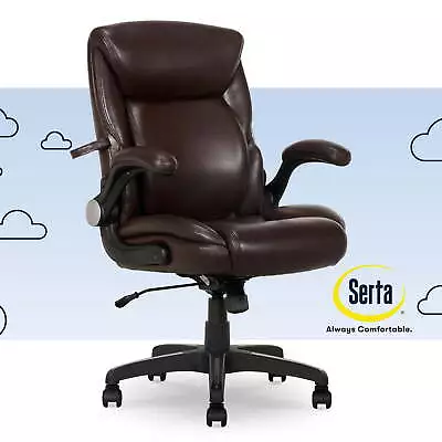 Manager Office Chair Brown Faux Leather Home Swivel Desk Chair With Armrests • $139.59