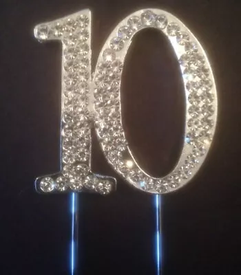 10th Birthday Diamante Cake Decoration Silver Tenth 10 Th Topper Anniversary Ten • £6.79