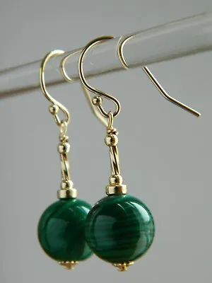 Genuine Natural MALACHITE Striped Green Gemstones & 14ct Rolled Gold Earrings • $15.15