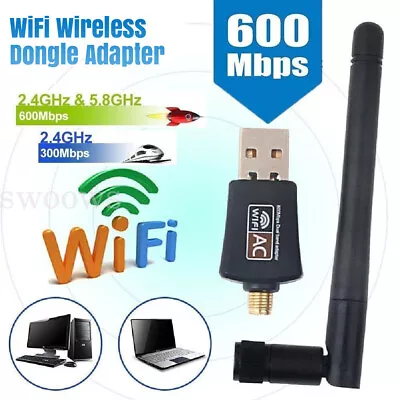 802.11ac AC600 USB WiFi Wireless Adapter Dongle WPS 5GHz Dual Band 5dBi Antenna • $14.10