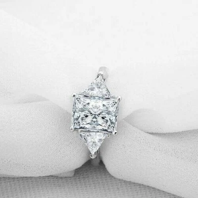 $471.81 • Buy 2Ct Radiant Diamond Engagement Ring Trillion Lab-Created Trilogy 14k White Gold