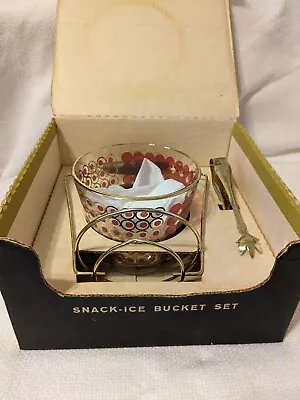 Vintage MCM Atomic Gold & Red Circle Glass Ice Bucket With Original BOX • $14.99