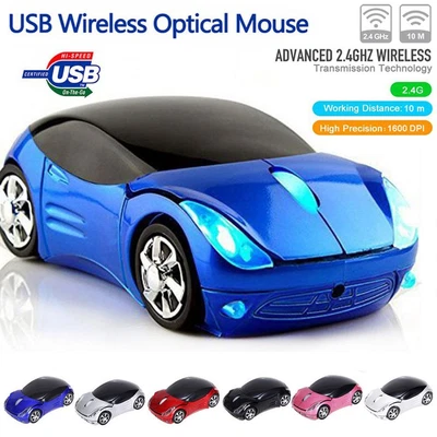 $13.79 • Buy Gaming LED Lighting 2.4GHz Wireless Mouse Mice 3D Car Shape For PC Laptop