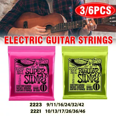 1/3/6 Pack For Ernie Ball Electric Guitar Strings Slinky 2221(10-46) 2223 (9-42) • $13.86