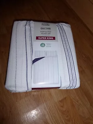 £29.99 • Buy SEERSUCKER BLUE & WHITE STRIPED Bedding Duvet Cover Set SUPER KING SIZE *NEW*