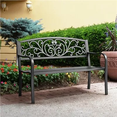 Patio Garden Bench Park Bench Outdoor Furniture Iron Metal Bench Porch Yard Deck • $94.99