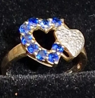 £99.99 • Buy 9 Carat Solid Gold Sapphire & Diamond  Double Heart Ring Size  L/M