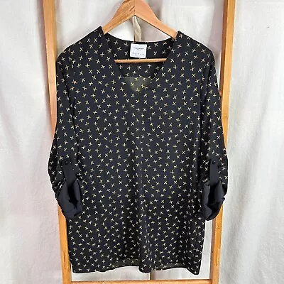 Vero Moda Blouse Womens Small Black & Gold Scissor Print Long Sleeve Tunic Top • £9.27