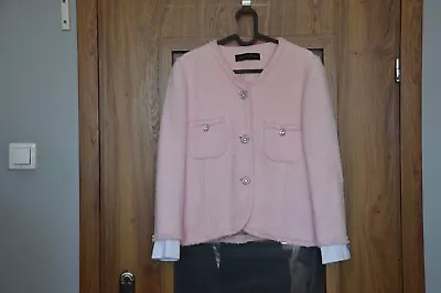 $75.65 • Buy ZARA PINK TWEED BOUCLE FANTASY BLAZER JACKET GEM BUTTONS DETACHABLE CUFFS Sz L