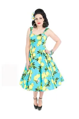 H&R London Lemon Sundress Aqua Blue Yellow Pinup 1950's Style Rockabilly Retro • $52.61