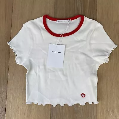 Alexander Wang Shirt Size S Cropped Logo Designer White Red Casual Woman’s • $75