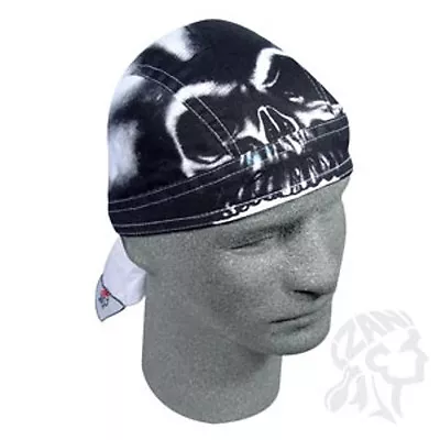 Airbrushed Black White Skull Doo Rag Sweatband Headwrap Biker Durag Zan Headgear • $7.25