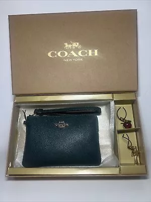 Coach Wristlet Wallet Strap Gift Box Set Green & Gold  Logo Star & Apple Charms • $85.63