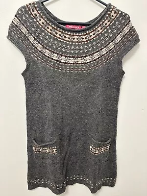 Indiska Female Grey Wool Fair Isle Christmas Short Sleeve Mini Dress M • £2.99