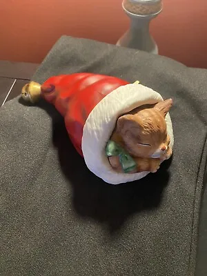 Vintage Schmid Cat In Santa Hat Music Box 1987 • $15