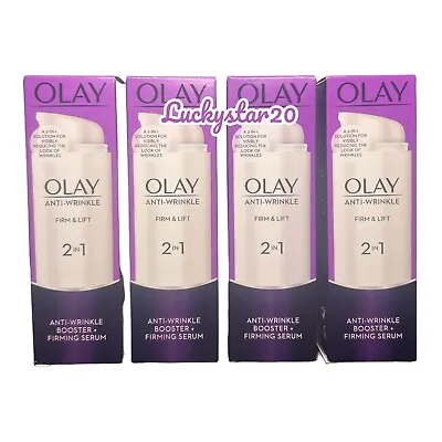 4 X Olay Anti-Wrinkle Booster Firm & Lift 2-In-1 Day Cream & Firming Serum 50ml • £38.99