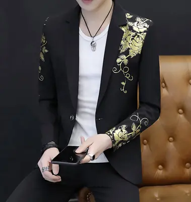 $48.88 • Buy Men Floral Blazer Suits Lapel Collar Slim Fit Jacket Casual Coat Outwear Korean