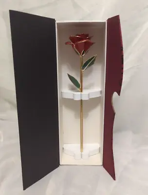 Gold Dipped Rose 24k Gold Plated Red Long Stemmed Rose With Stand Open Box • $18.97