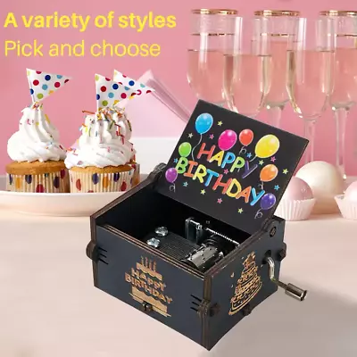 Happy Birthday Music Box Wooden Hand Crank Music Boxes Musical Box Gift • £5.85