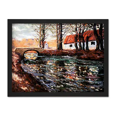 Lawson River Landscape Bridge House Painting Large Framed Art Print • £36.99