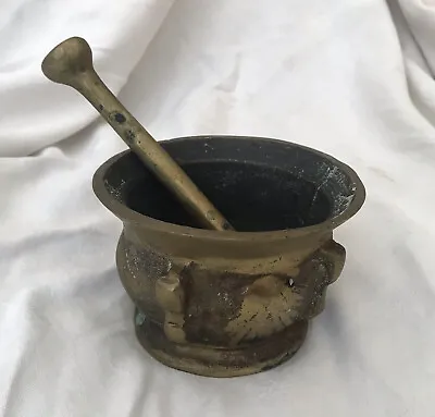 Antique Spanish French Solid Bronze Shells Mortar & Pestle Heavy Brass 4” • $135