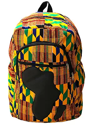 Kente African Print Backpack Book Rucksack Handmade Map Of Africa Backpack Bag  • $59.99