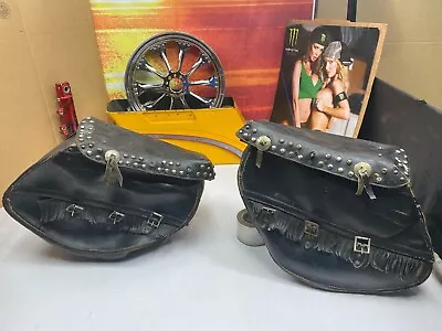 🔥1940's 50's? Harley Davidson Indian Vintage Thick Leather Tassels Saddlebags • $149.95