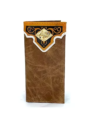 Western PU Leather Wallet Horse Concho Rodeo Bifold Checkbook Brown 7.5Long • $14.99