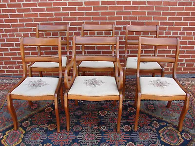 Six Solid Walnut Saber Leg Dining Chairs Craftique Davis Cabinet Quality • $245