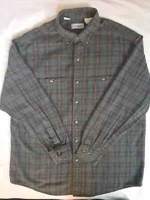 L.L. Bean Flannel Shirt Mens XL Dark Green Check Button Down Long Sleeve Casual • $23.77