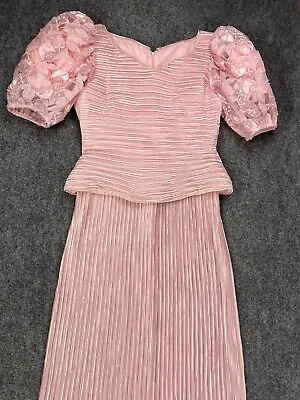 VINTAGE GEORGE F COUTURE Dress Womens Pink 14 Modest Accordion Pleated Barbie • $100.56
