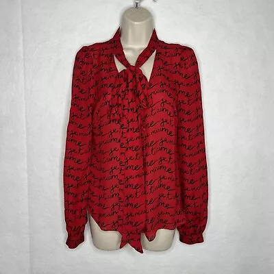 Milly Red Silk Blouse With French Love Notes 2 • $21.95