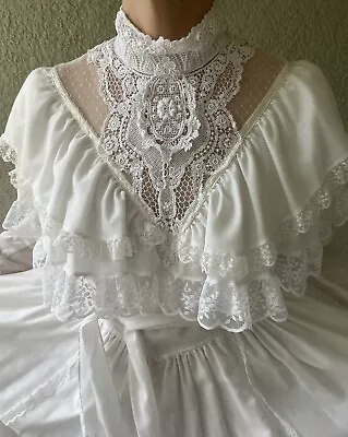 Vintage Gunne Sax Romantic Renaissance Wedding Dress Prairie White Size 15 • $299