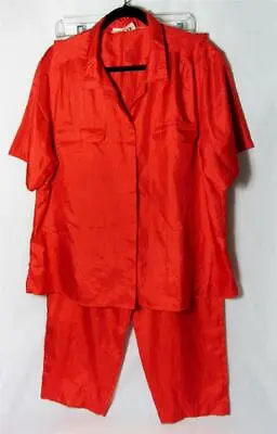 Sakura Sport Burnt Orange L Pant Short Sleeve Button Front Top 2-Piece Suit Set • $22
