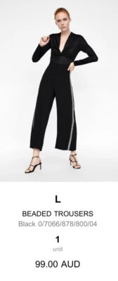 $29 • Buy Zara Beaded Black Culotte Trousers- Size L-As Loved By Trinny-Bought For $99