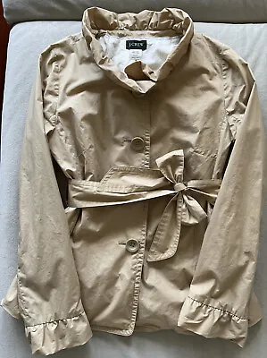 Guc J.crew Cotton Ruffle Trim Belt Beige Button Jacket Pockets Size 4 • $28