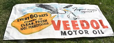 Rare Gas Station VEEDOL Motor Oil Stork Baby Canvas Advertising Banner SIGN • $1495