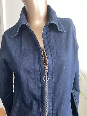 Zara Collection Cotton Denim Zip Up Shirt Dress Medium M Blue Bnwt🌹 • £45