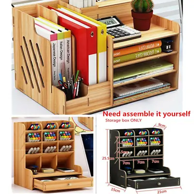 $27.58 • Buy Wooden Desk File Rack Office Drawer Pens Holder Supplies Storage Shelf Organizer