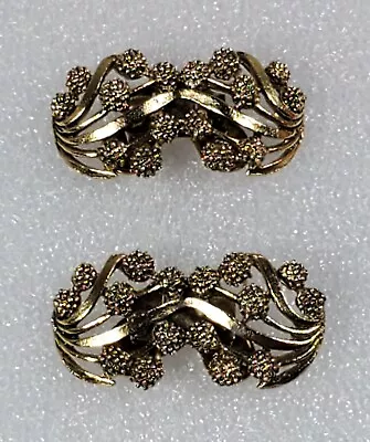 Signed Vintage Musi Ornate Shoe Clips Wave Bumpy Bead Gold Tone Costume Jewelry • $16.19