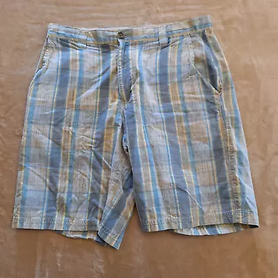 Columbia Adult Men's Size 34 Madras Plaid Slash Pockets Casual Chino Shorts • $7.99