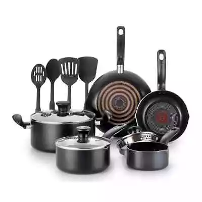 T-fal 12pc Simply Cook Nonstick Cookware Set Charcoal Black • $62.99