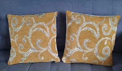 Chenille Scroll Ochre Home Made Cushion Covers  • £35